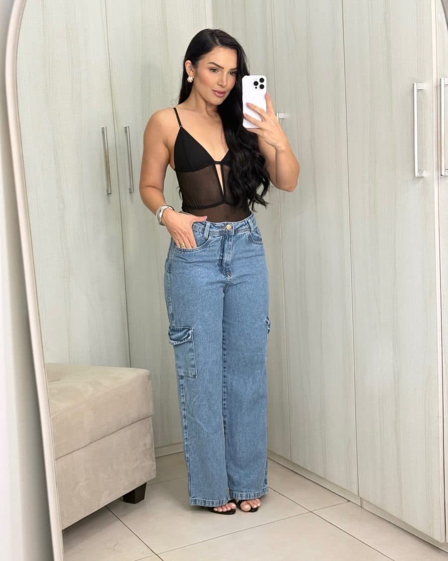Calça Jeans Pantalona Crystal