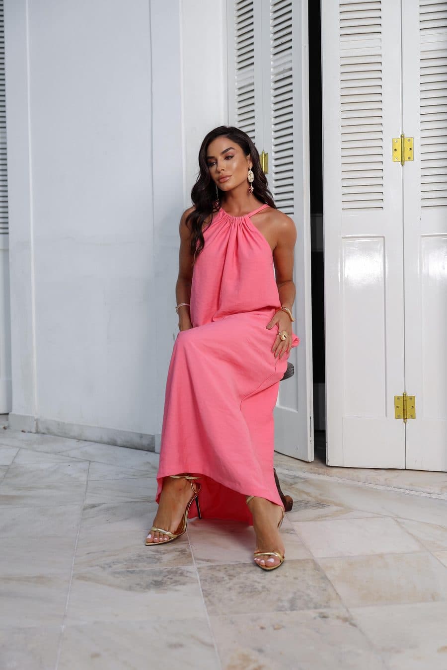 Vestido Florenza Longo Rosa Coral