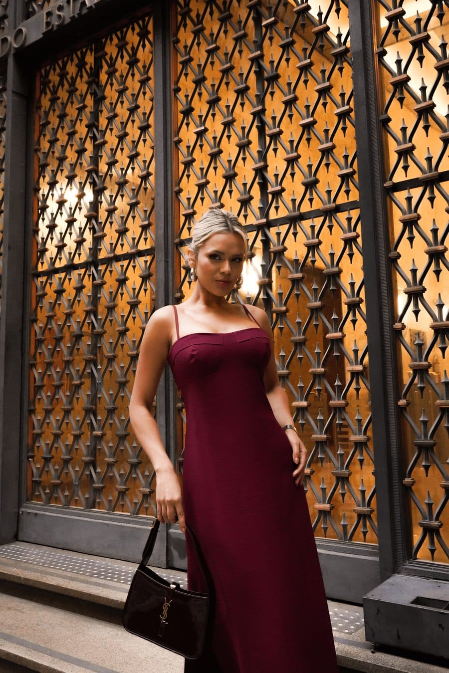 Vestido Nat Midi Rosa Alças Finas